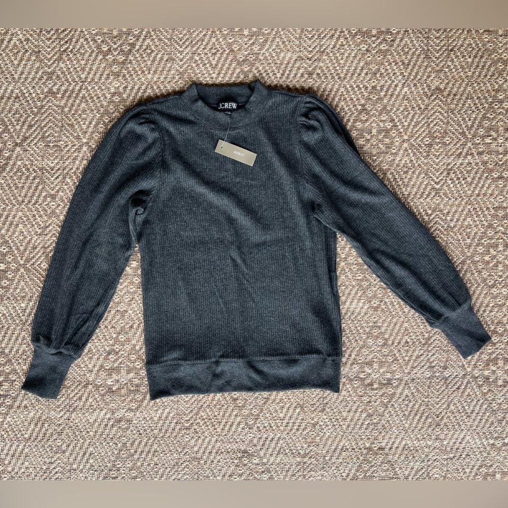 J.Crew Gray Charocoal Mockneck Puff Sleeve Sweater‎ Womens Size S NWT